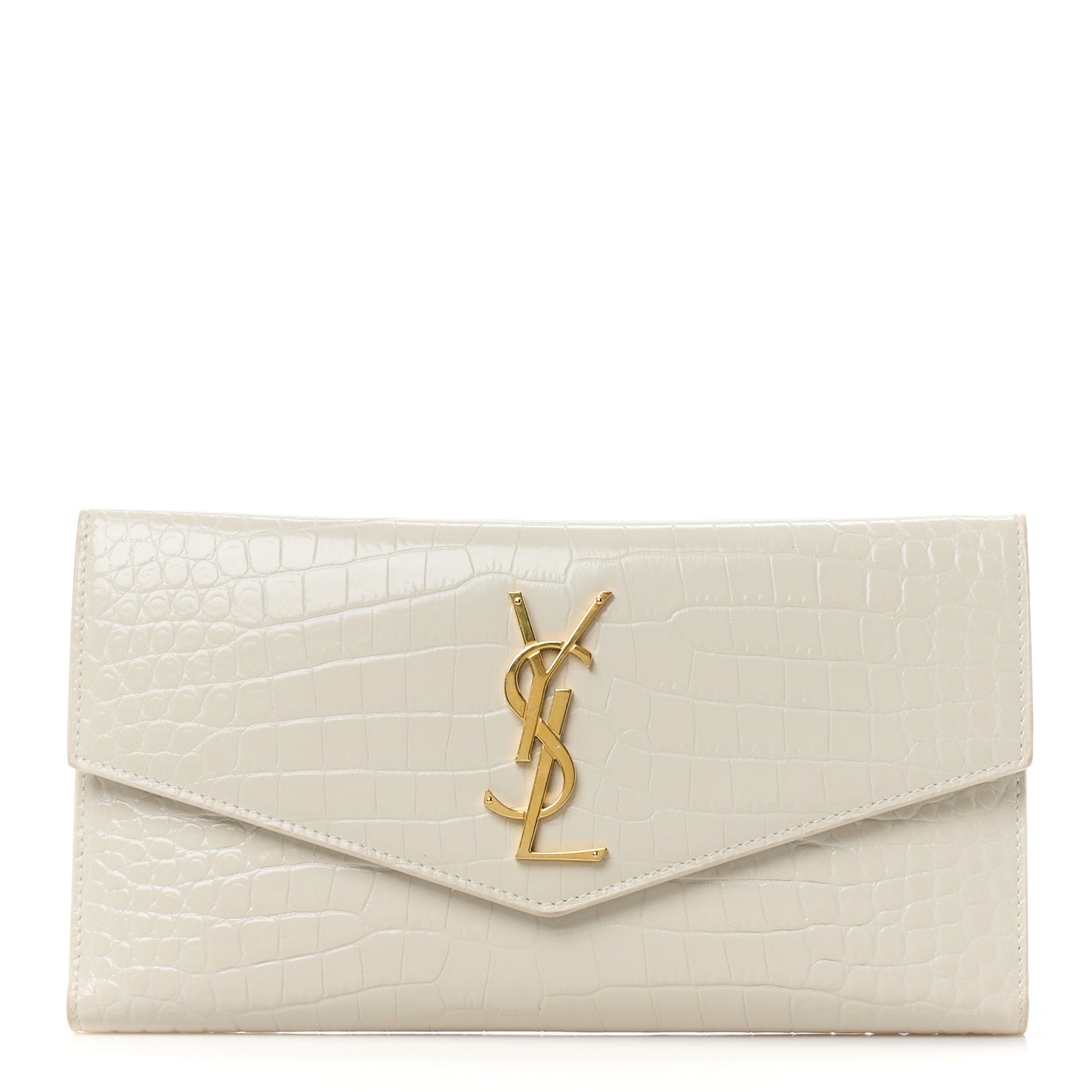 Calfskin Crocodile Embossed Monogram Uptown Wallet Crema Soft