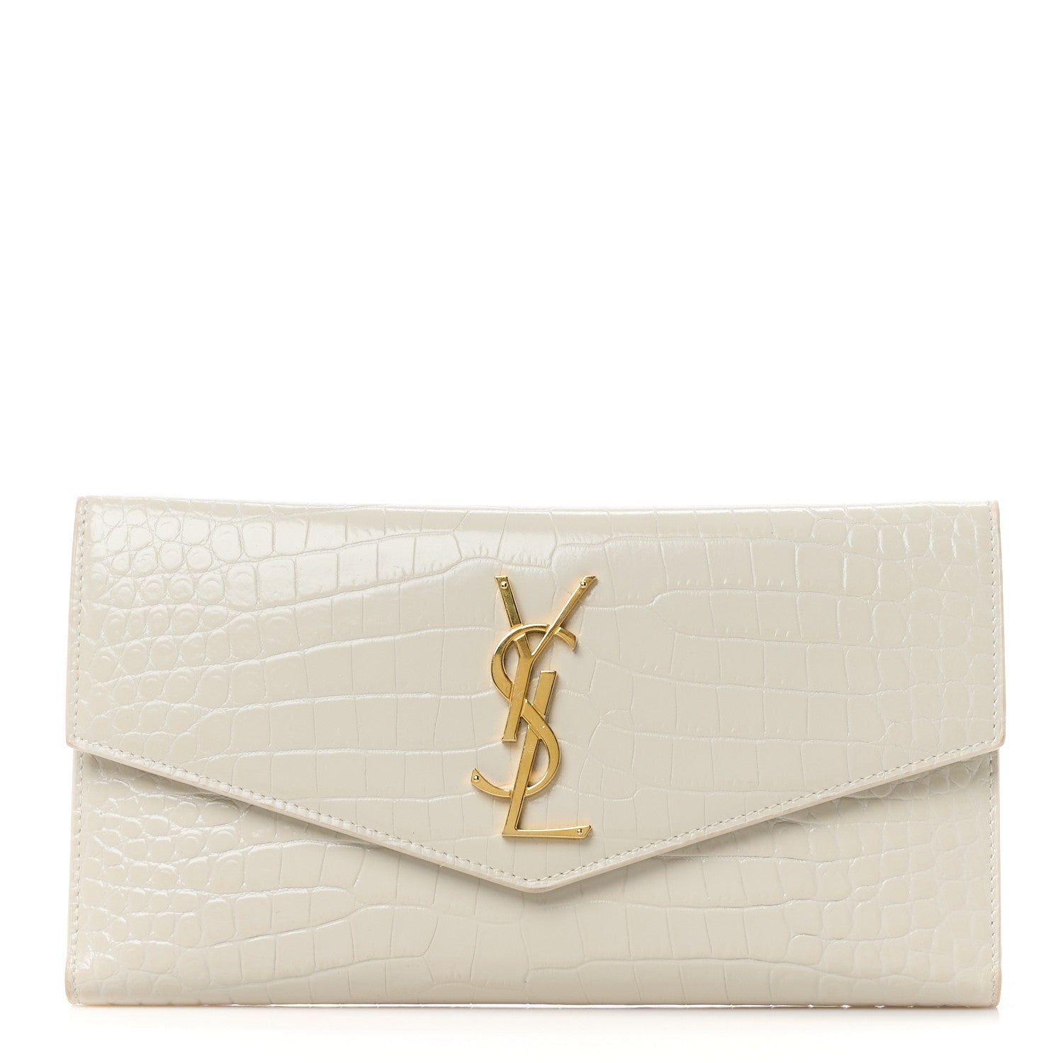 Saint Laurent Calfskin Crocodile Embossed Monogram Uptown Wallet Crema Soft 1 of 15
