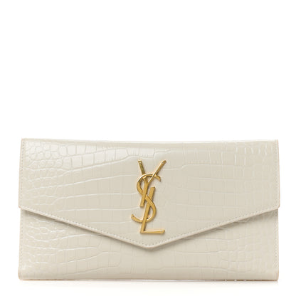Saint Laurent Calfskin Crocodile Embossed Monogram Uptown Wallet Crema Soft 1 of 15