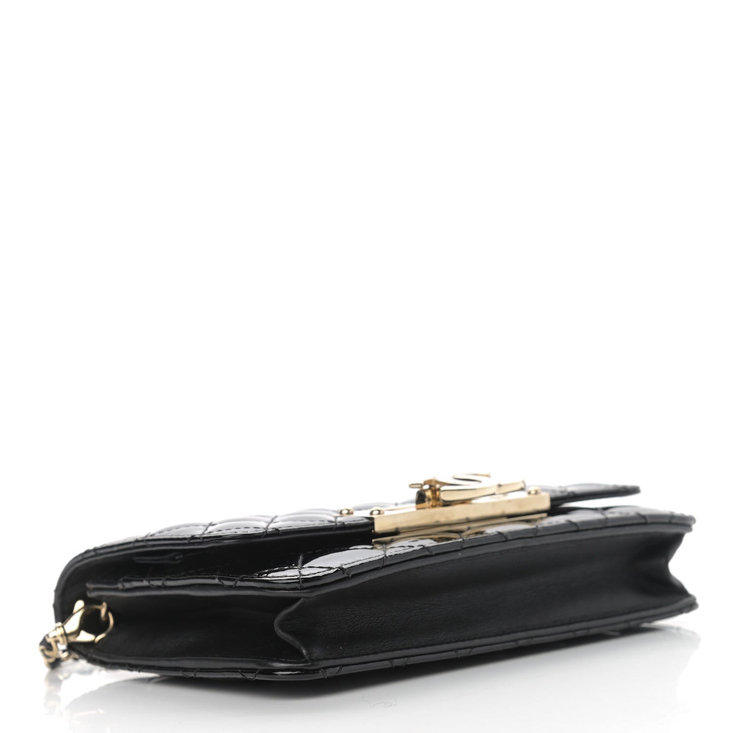Patent Quilted Golden Class Wallet on Chain WOC Black