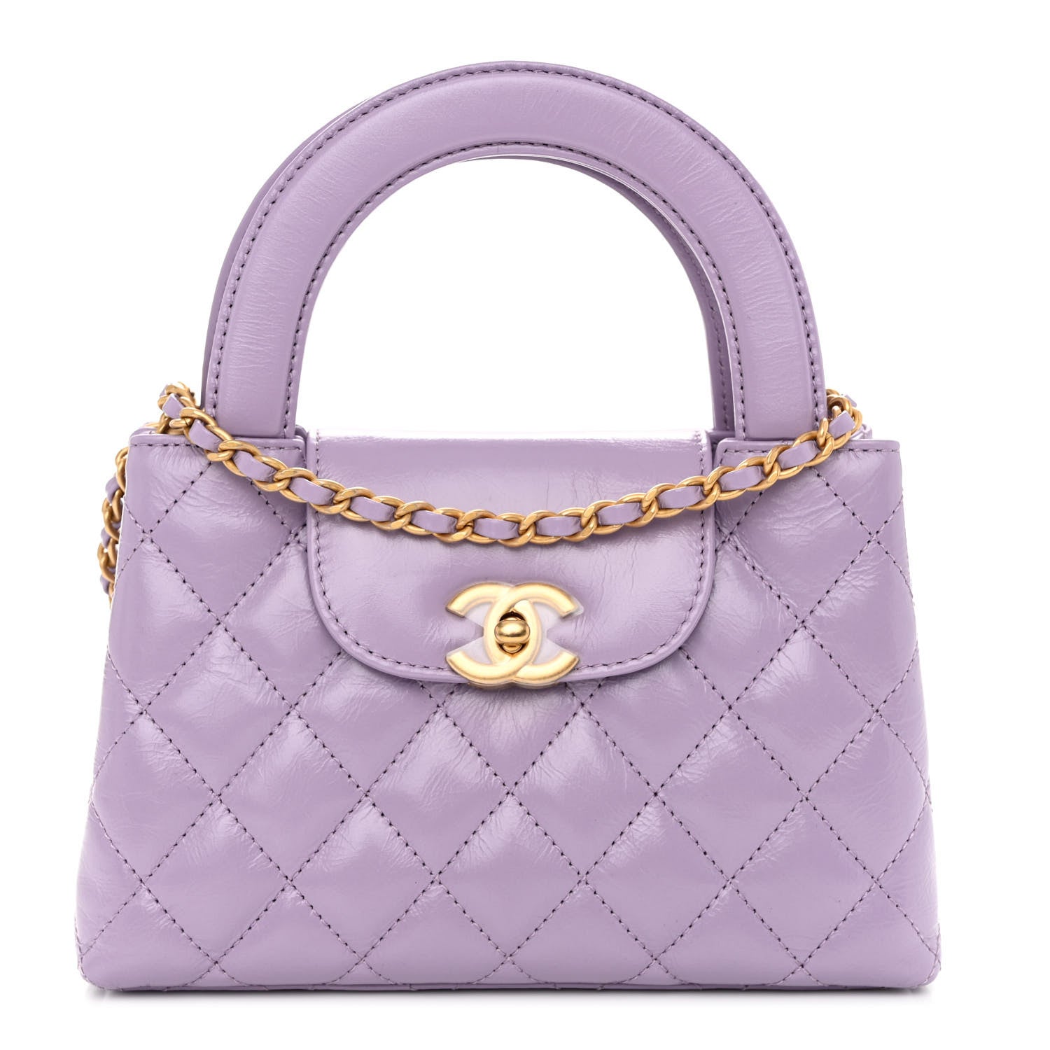 Chanel Shiny Aged Calfskin Quilted Nano Kelly Shopper Lilac 1 of 9
