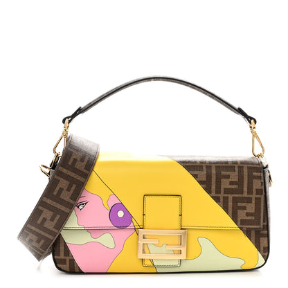 Fendi Glazed Fabric FF 1974 Hairdo Girls Inlay Baguette Mogano Panna Multicolor 1 of 9
