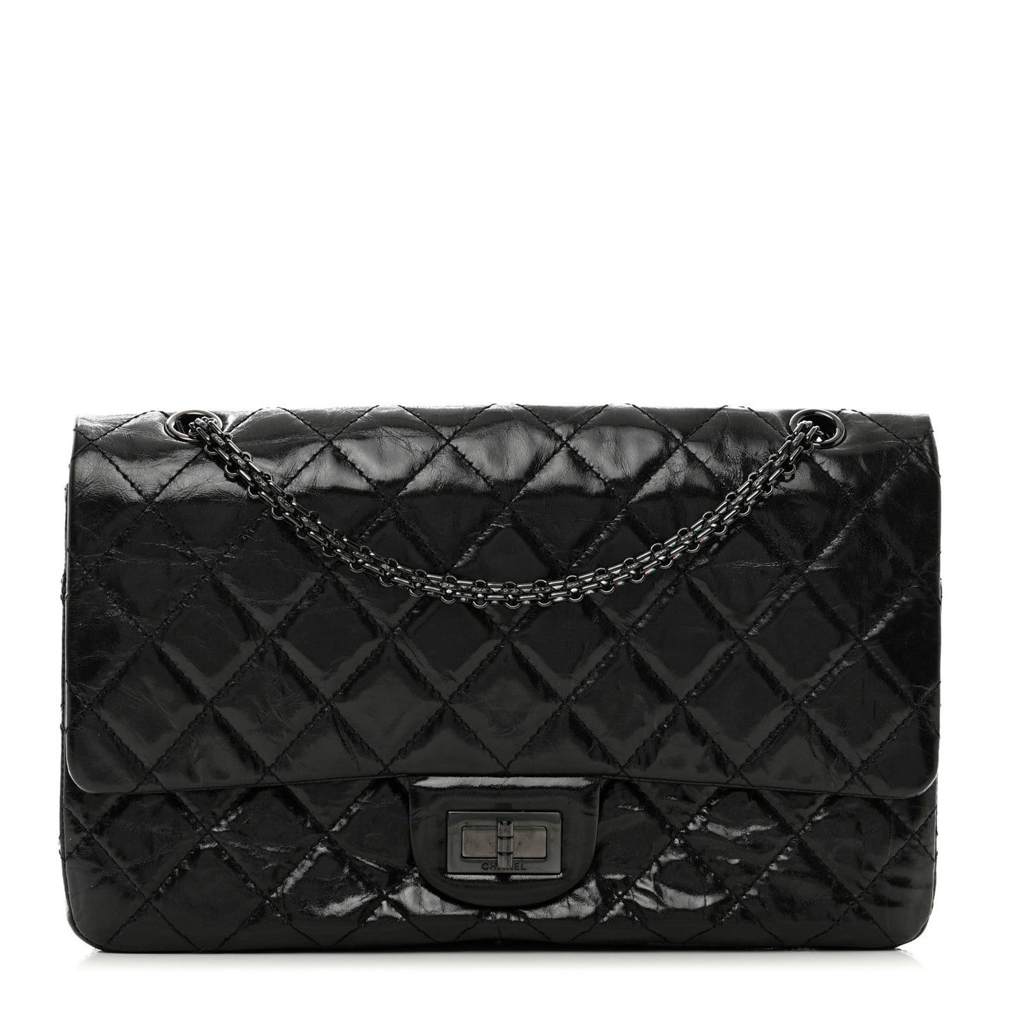 Glazed Aged Calfskin Quilted 2.55 Reissue 227 Flap So Black