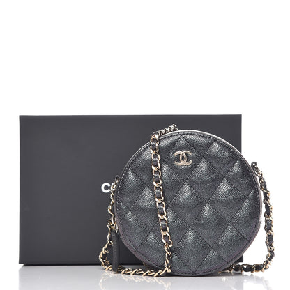 Chanel Iridescent Caviar Quilted Round Clutch With Chain Black 8 of 8