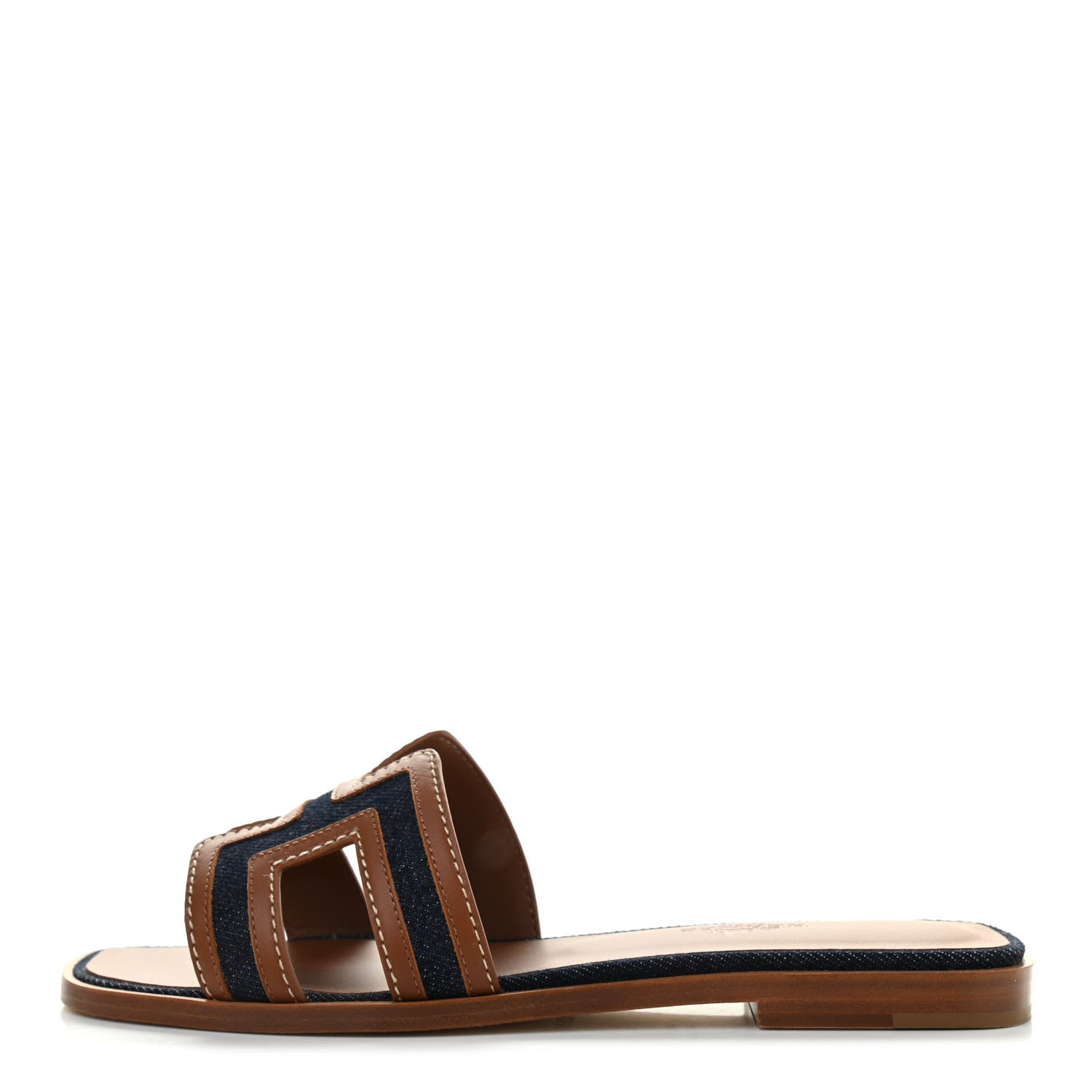 Hermes Calfskin Denim Oran Sandals 36 Bleu Brut Gold 2 of 16