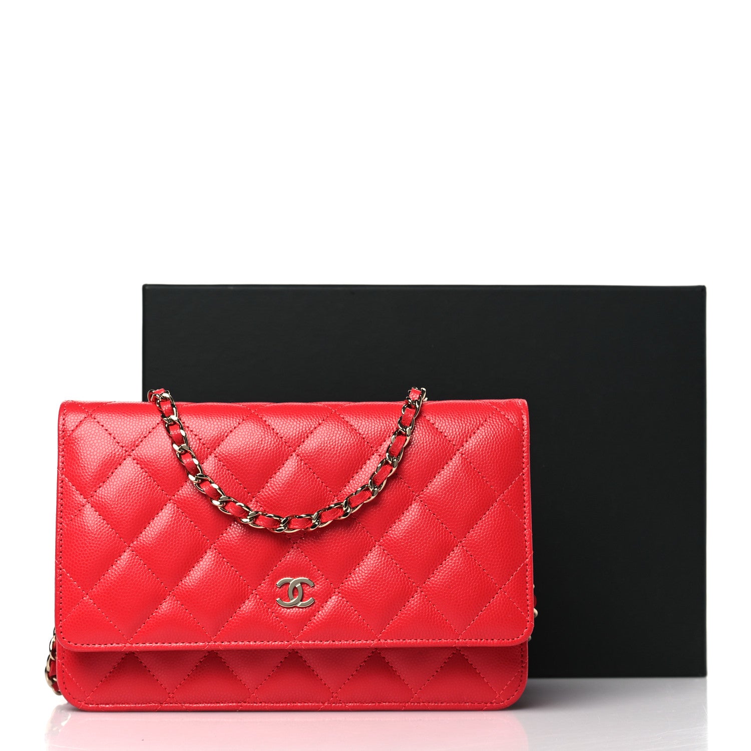Chanel Caviar Quilted Wallet On Chain WOC Red 3 of 10