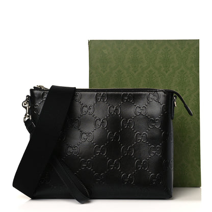 Gucci Calfskin GG Tennis Embossed Medium Wristlet Messenger Bag Black 8 of 8