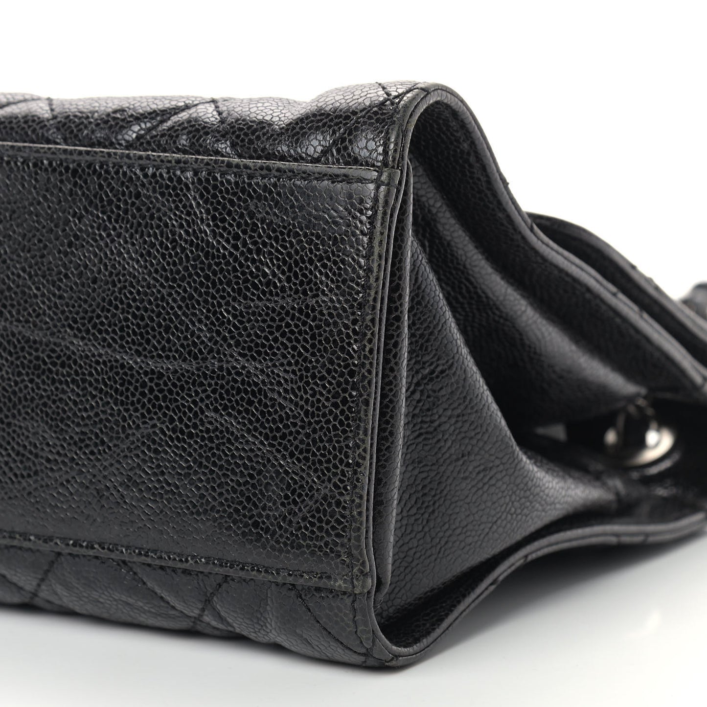 Crumpled Grained Calfskin Jumbo CC Crave Flap Black