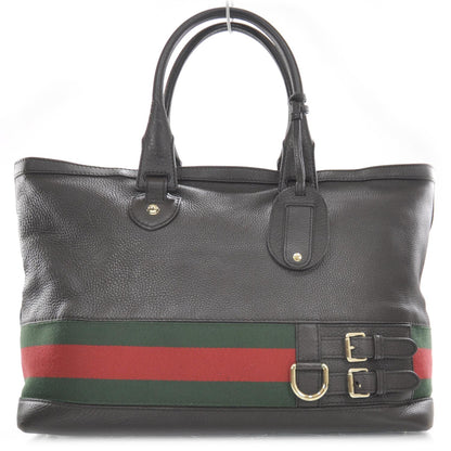 Gucci Leather Large Web Heritage Tote Dark Brown 1 of 9