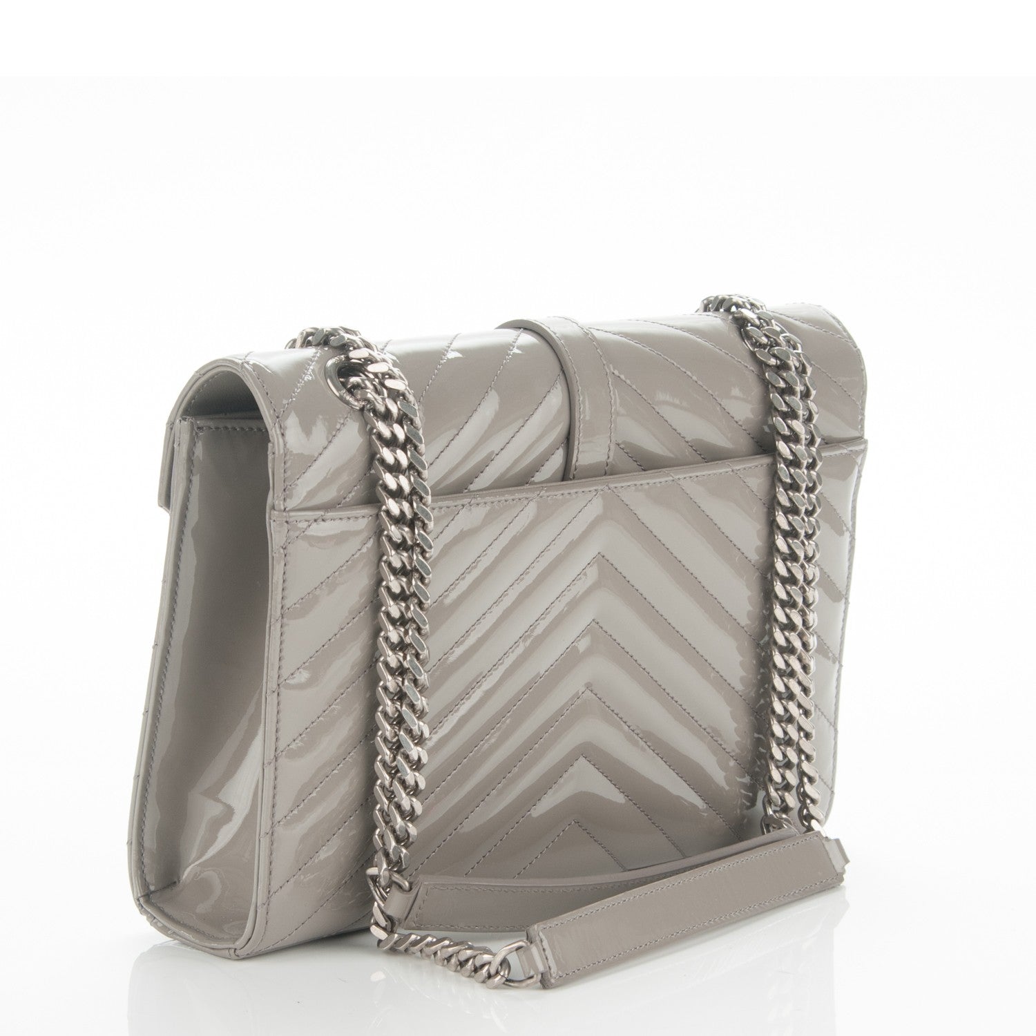 Saint Laurent Patent Matelasse Chevron Small Monogram Chain Shoulder Bag Light Grey 3 of 6
