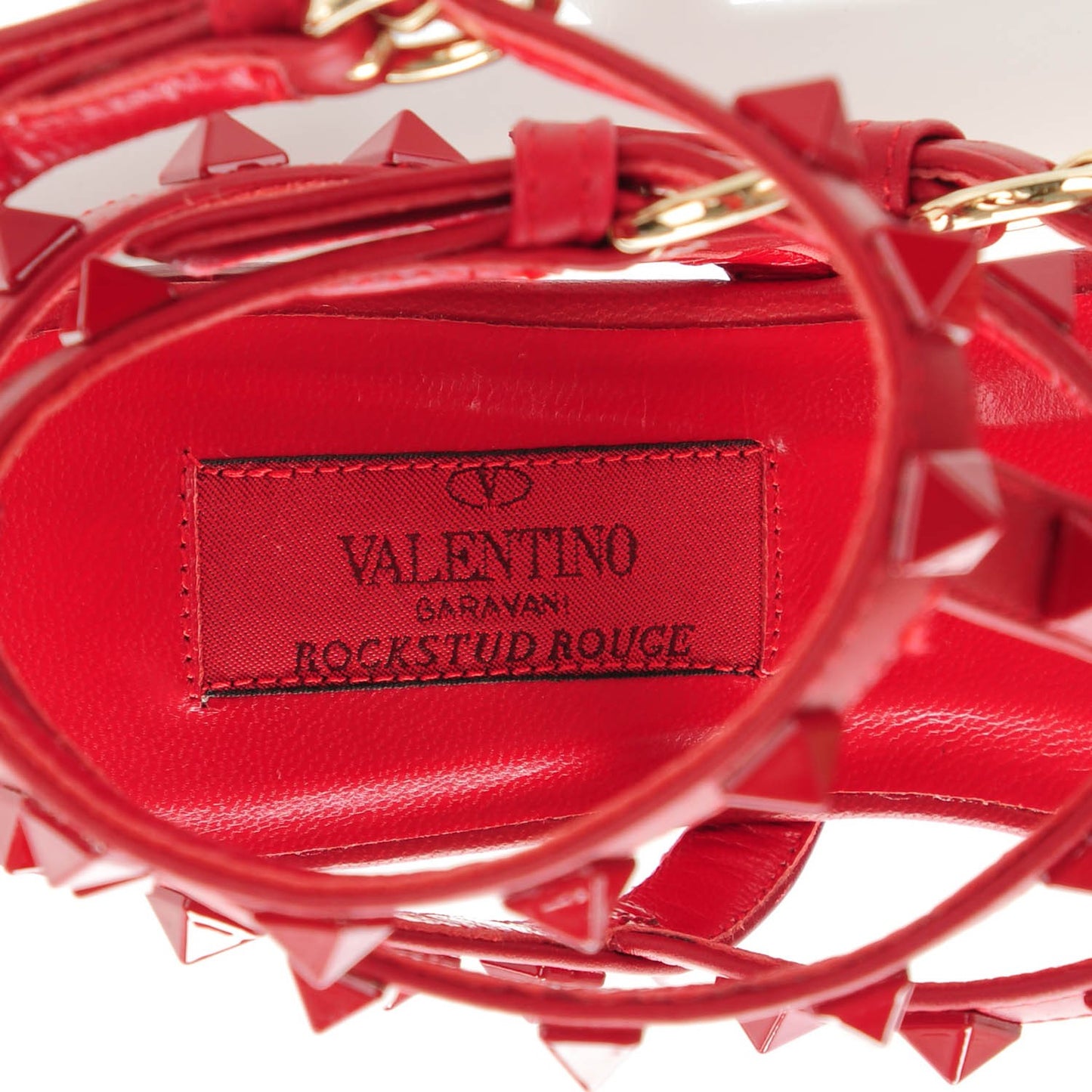 Calfskin Monochrome Rockstud Ankle Wrap Flat Thong Sandals 35 Rosso