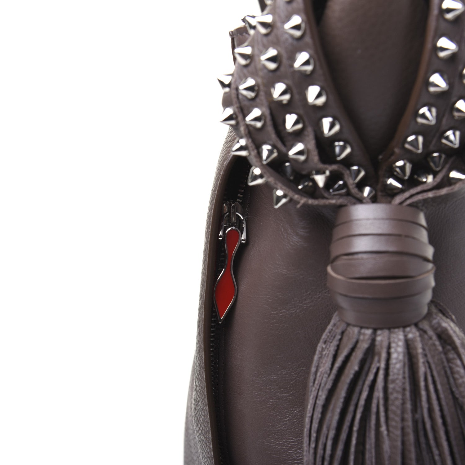 Christian Louboutin Empire Calf Spikes Fringe Eloise Hobo Grey 16 of 22