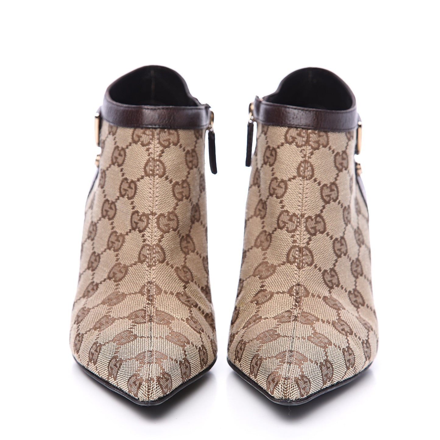 Monogram Textured Calfskin D Ring Ankle Booties 8.5 Beige Ebony Cocoa