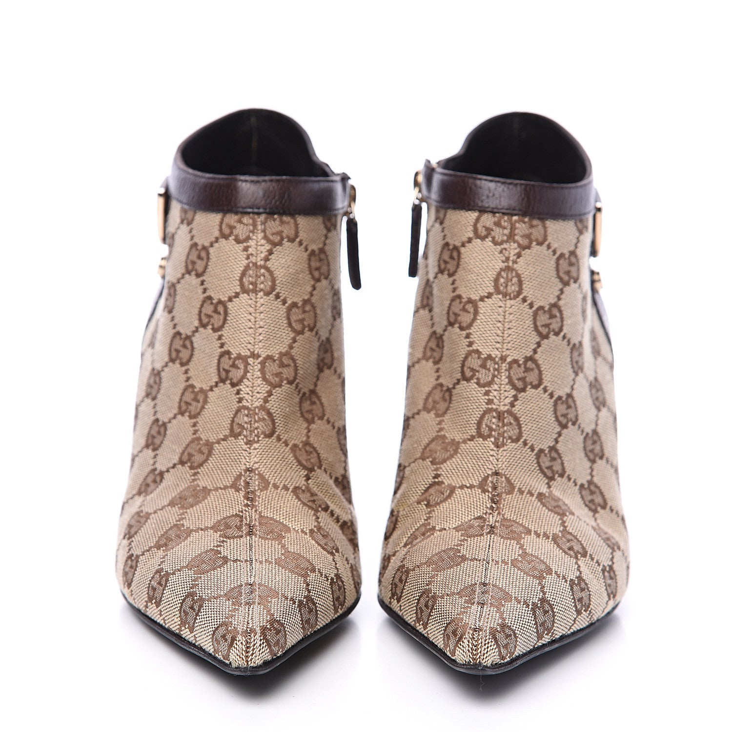 Gucci Monogram Textured Calfskin D Ring Ankle Booties 8.5 Beige Ebony Cocoa 2 of 9
