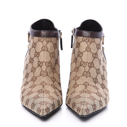 Gucci Monogram Textured Calfskin D Ring Ankle Booties 8.5 Beige Ebony Cocoa 2 of 9
