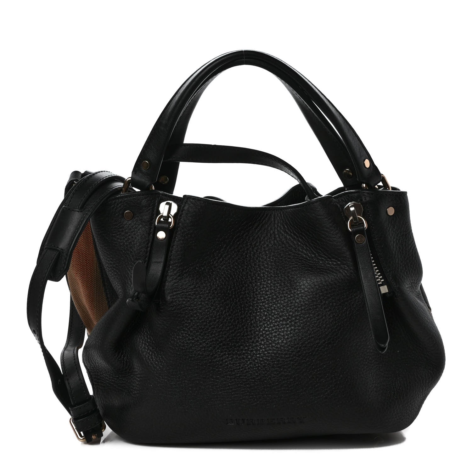 Burberry Grainy Calfskin House Check Small Maidstone Black 1 of 12