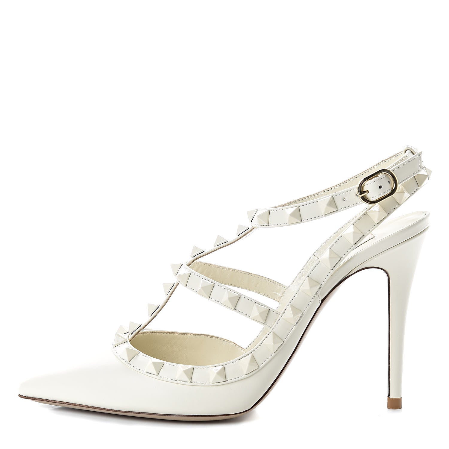 Valentino Garavani Calfskin Lacquered Monochrome Rockstud Ankle Strap 100mm Pumps 36.5 Ivory 1 of 7