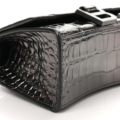 Balenciaga Metallic Shiny Calfskin Crocodile Embossed Hourglass Top Handle Bag XS Gunmetal 9 of 10