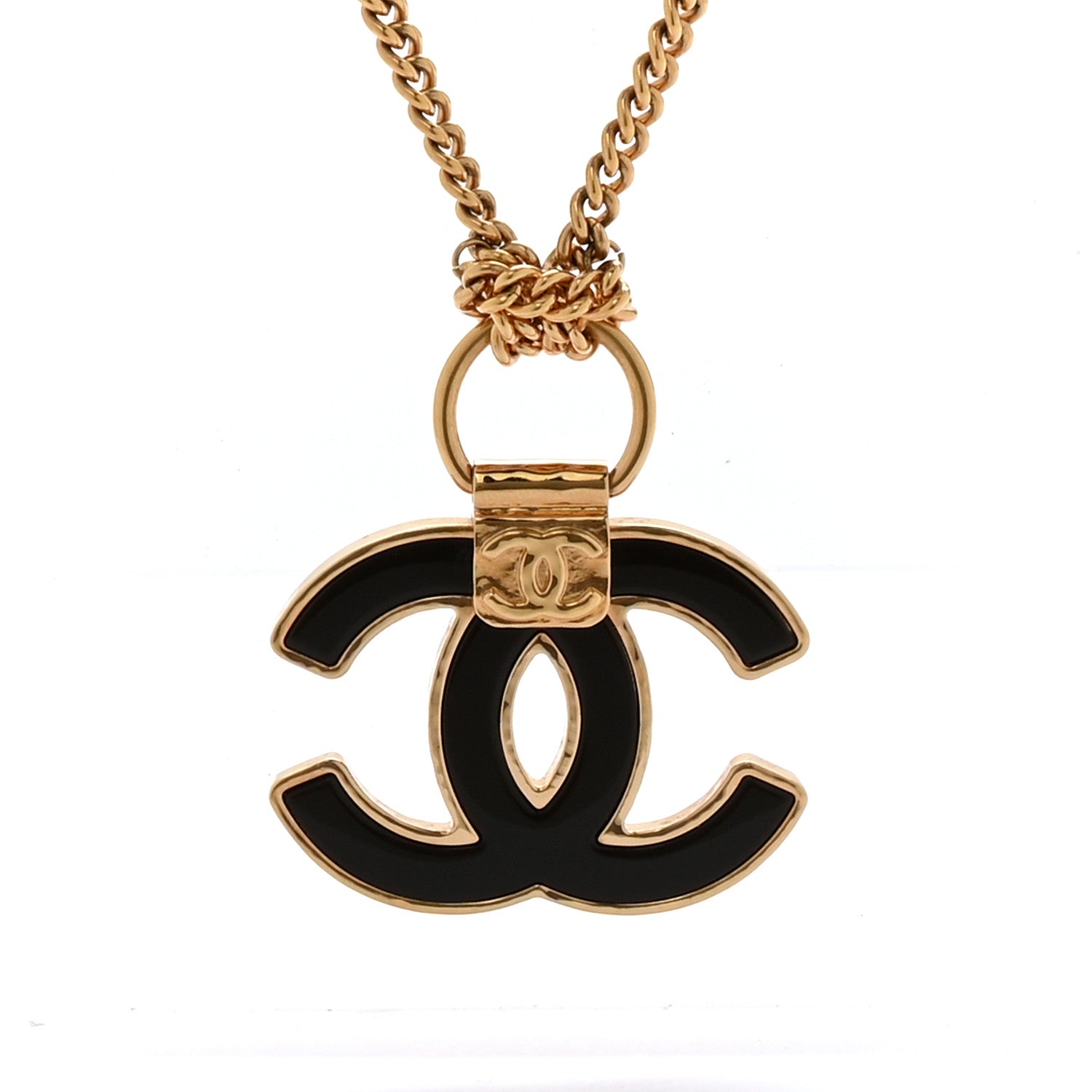 Chanel Metal Resin CC Pendant Necklace Gold 4 of 6