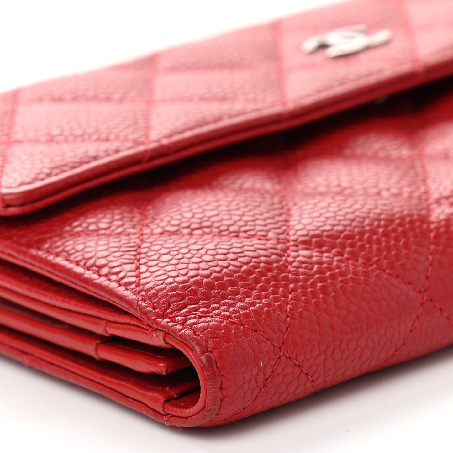 Caviar Quilted CC Long Double Wallet Red