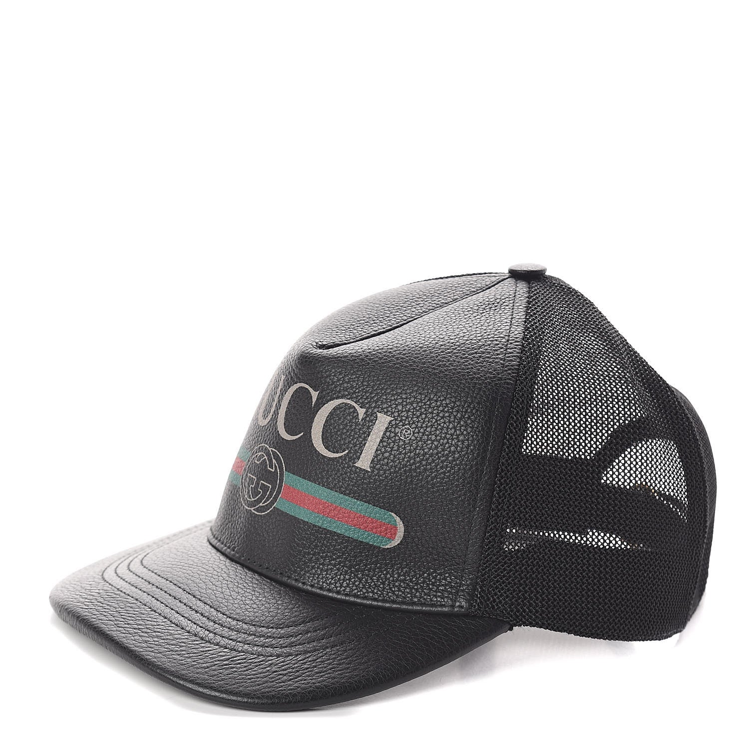 Gucci Grained Calfskin Logo Baseball Hat M 58 Black 1 of 8