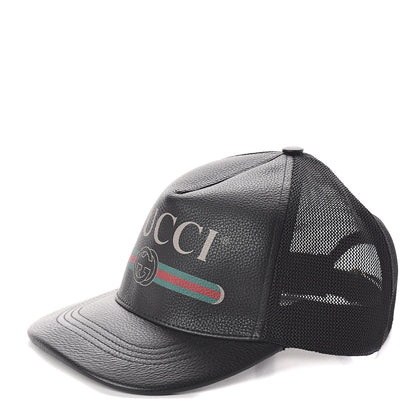 Gucci Grained Calfskin Logo Baseball Hat M 58 Black 1 of 8