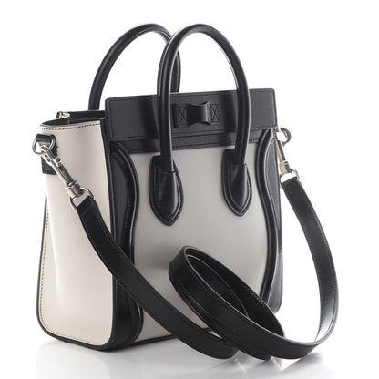 Celine Smooth Calfskin Lizard Embossed Nano Luggage White Black 3 of 8