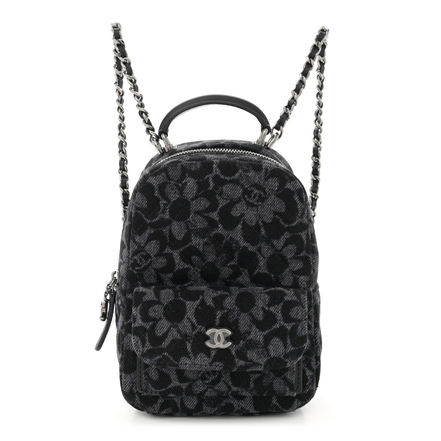 Chanel Denim Quilted Flower CC Mini Classic Backpack Black 1 of 11