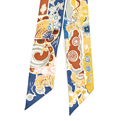 Hermes Silk Bingata Twilly Moutarde Bleu Brun 2 of 5
