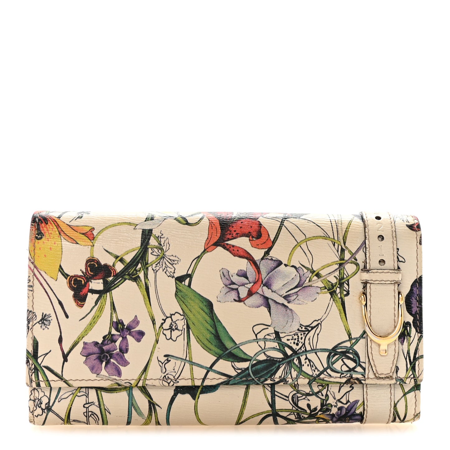 Calfskin Flora Nice Wallet White