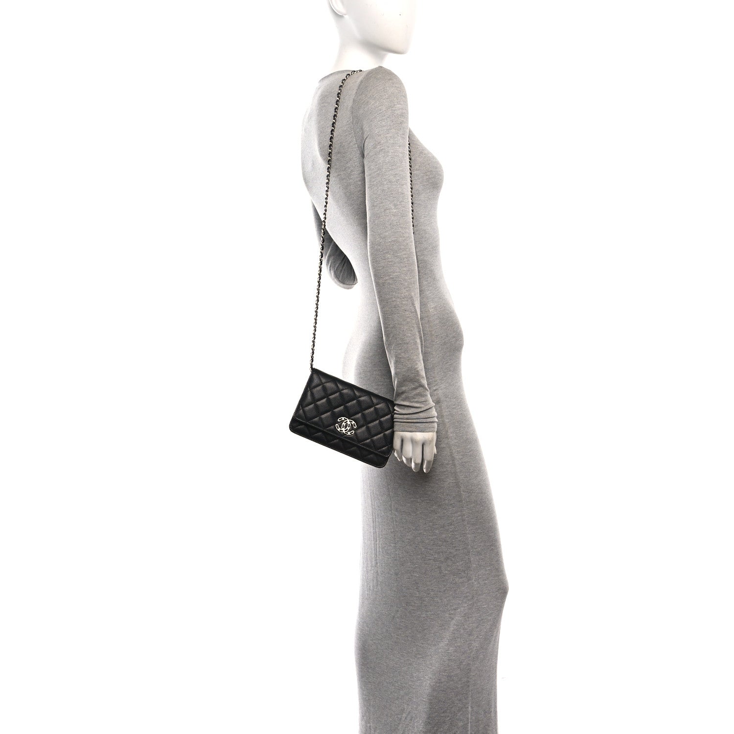 Chanel Caviar Quilted Chanel 19 Wallet On Chain WOC Black White 2 of 12