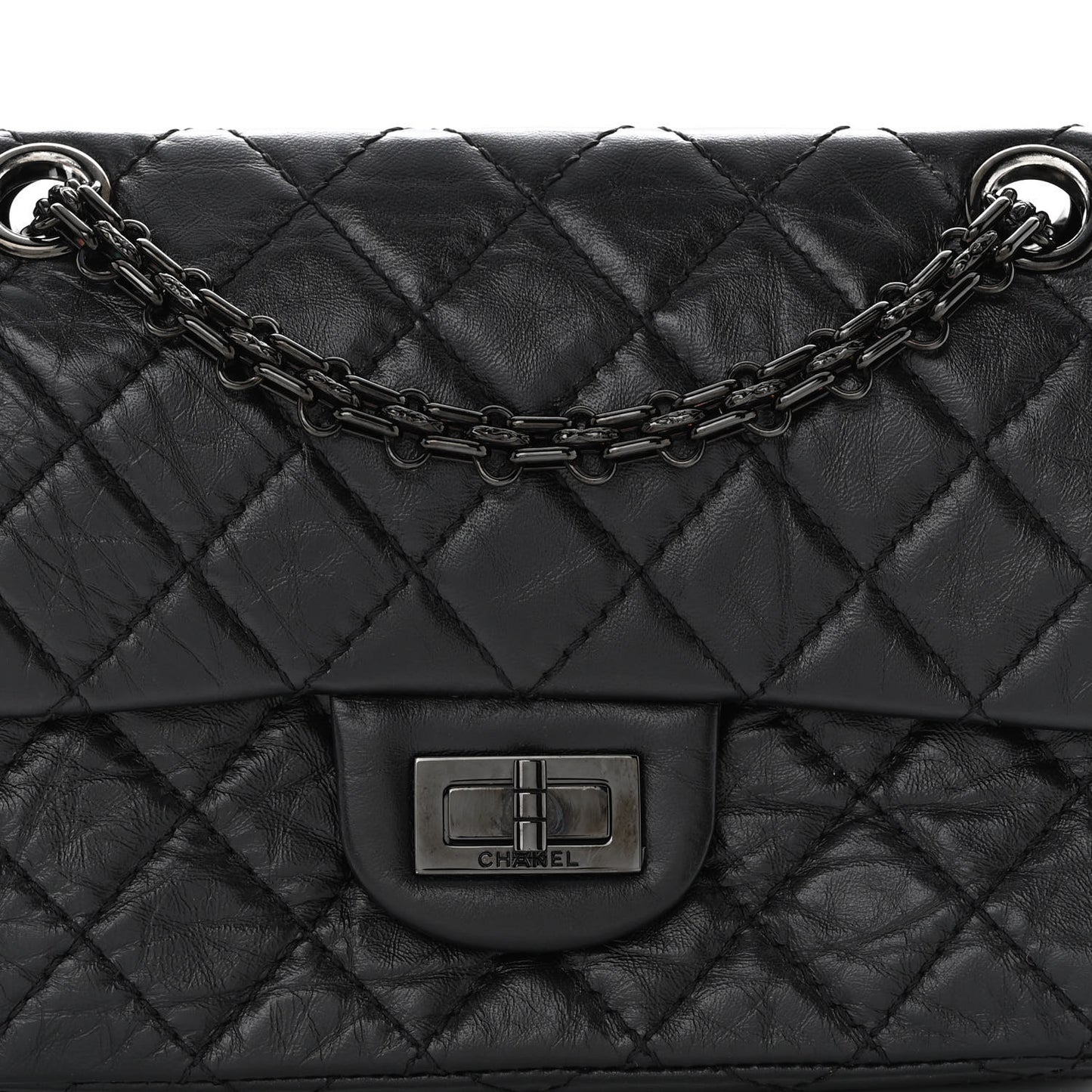 Aged Calfskin Quilted 2.55 Reissue Mini Flap So Black