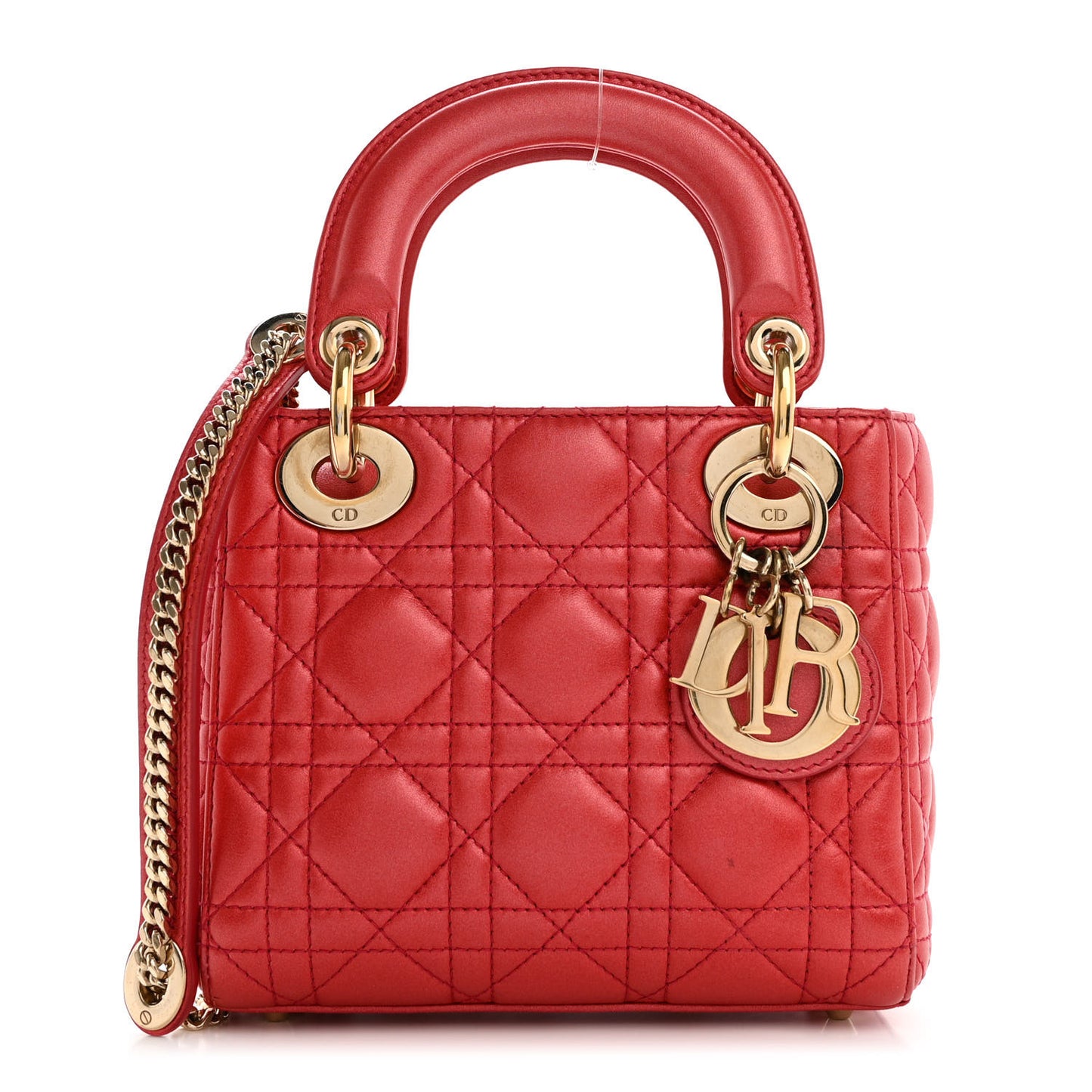 Metallic Lambskin Cannage Mini Lady Dior Red