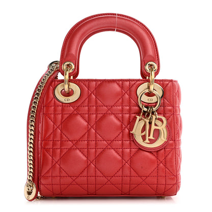Christian Dior Metallic Lambskin Cannage Mini Lady Dior Red 1 of 9
