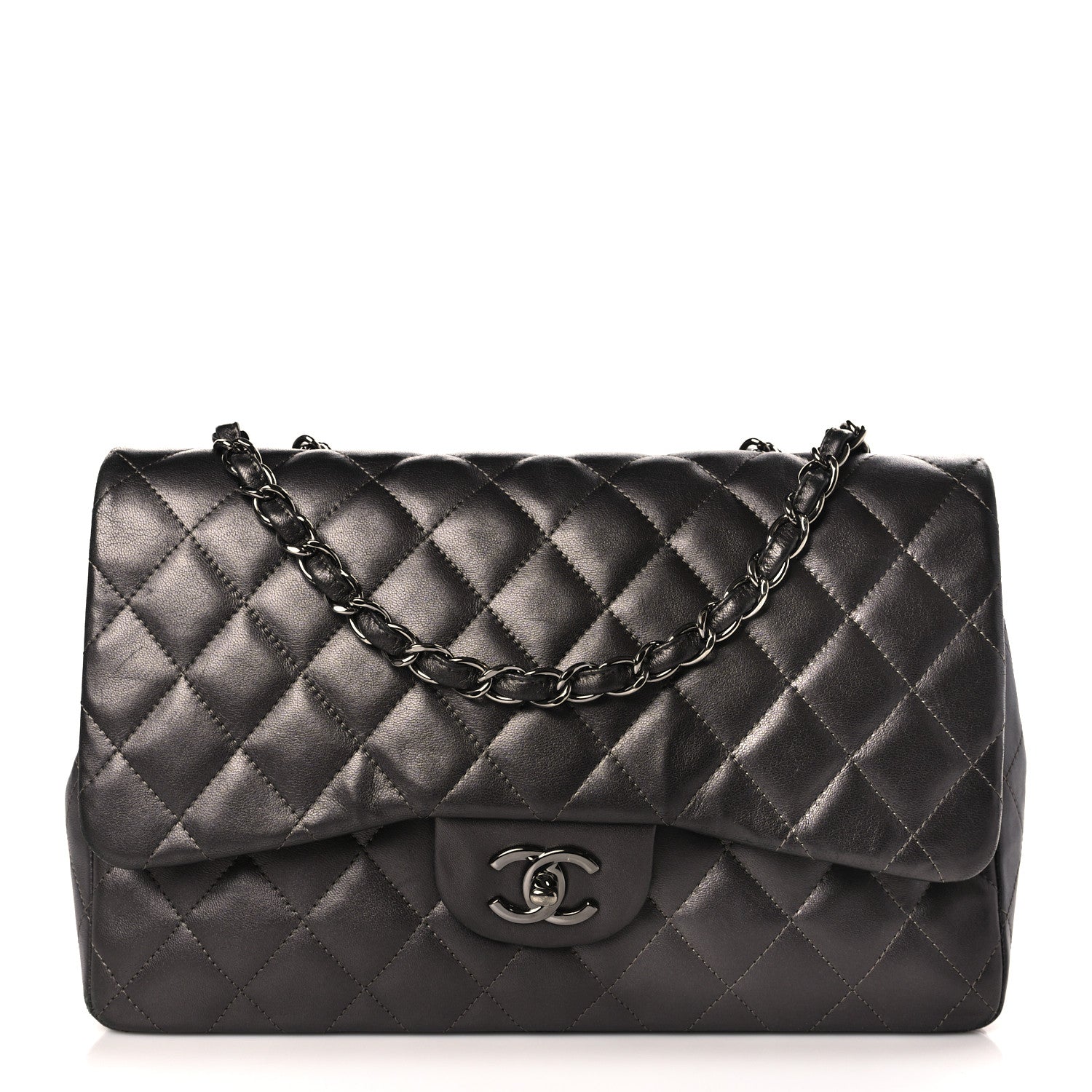 Chanel Metallic Lambskin Quilted Jumbo Single Flap Dark Grey 1 of 11