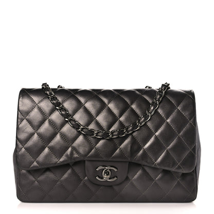 Chanel Metallic Lambskin Quilted Jumbo Single Flap Dark Grey 1 of 11
