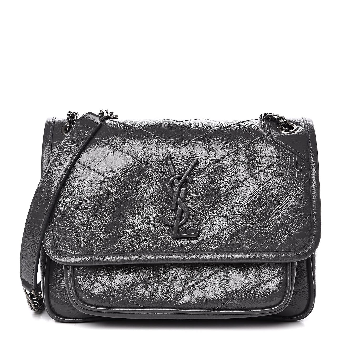 Crinkled Calfskin Matelasse Monogram Baby Niki Chain Satchel Storm