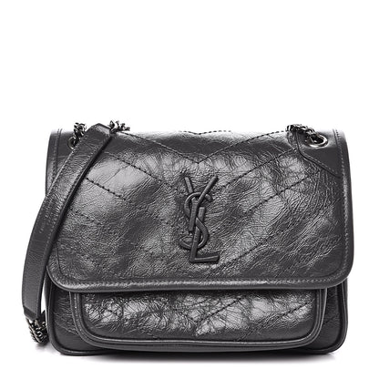 Saint Laurent Crinkled Calfskin Matelasse Monogram Baby Niki Chain Satchel Storm 1 of 10
