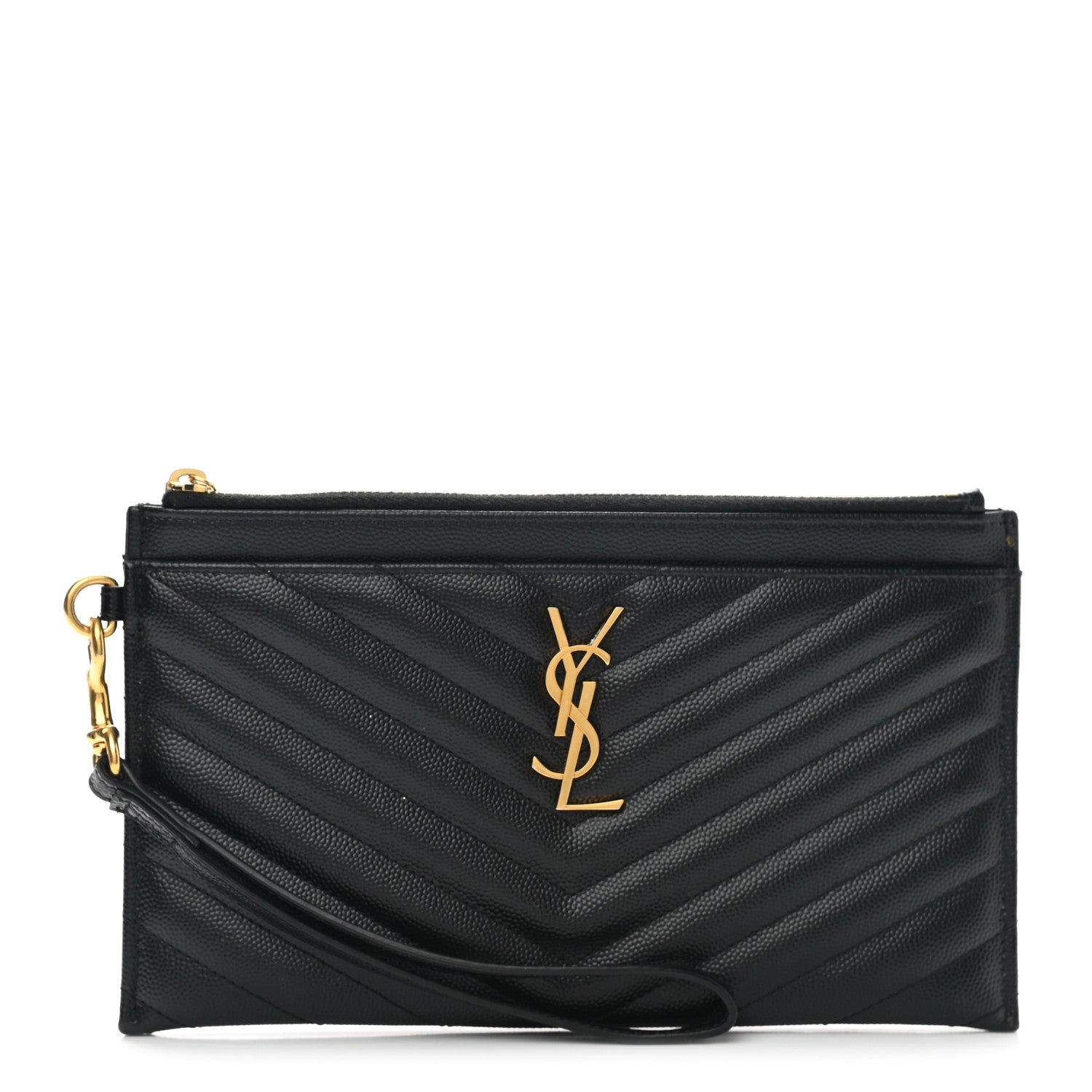 Saint Laurent Grain De Poudre Chevron Monogram Large Bill Pouch Black 1 of 7