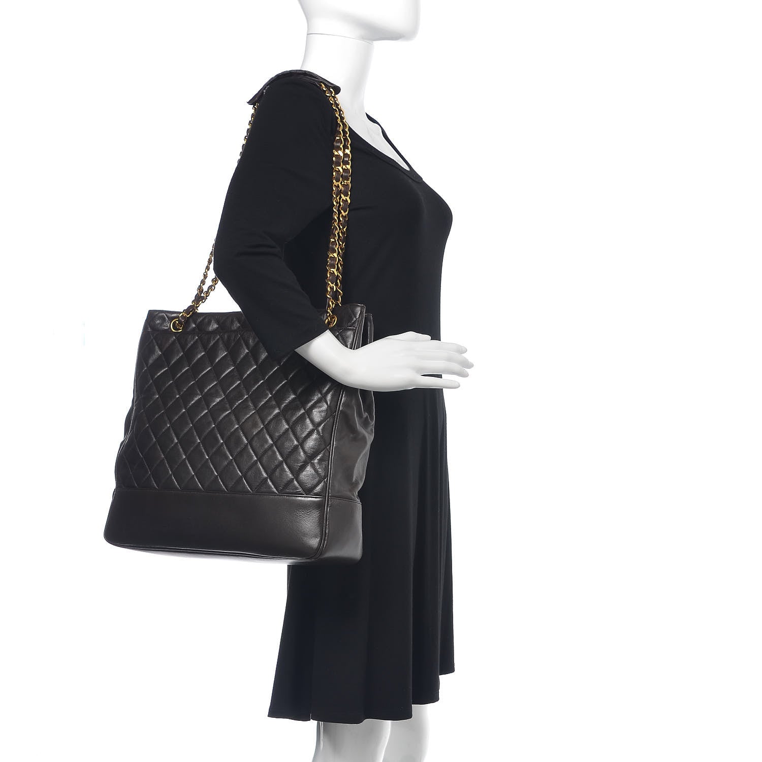 Chanel Lambskin Quilted Shopping Tote Dark Brown 2 of 15