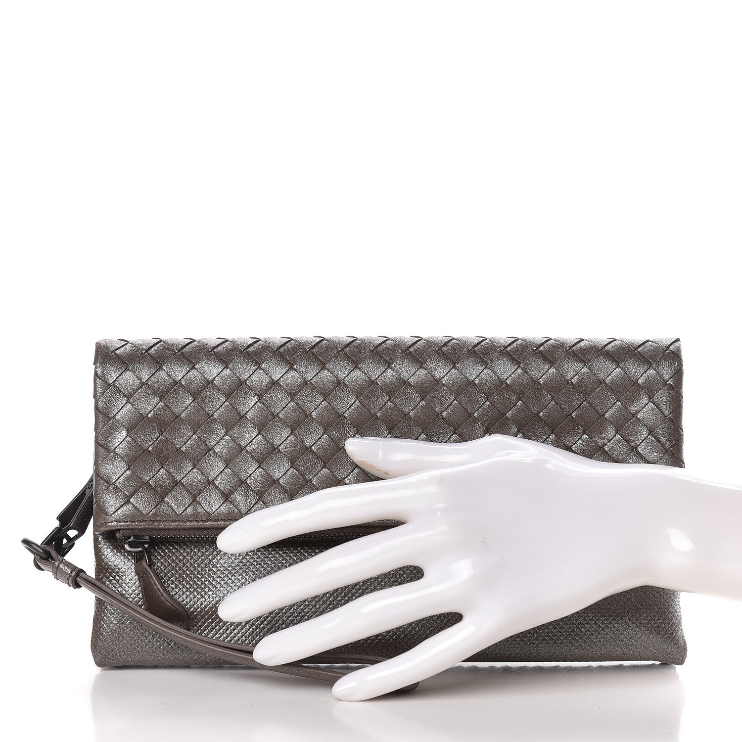 Bottega Veneta Metallic Nappa Intrecciato Flap Wristlet Light Grey 2 of 9