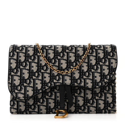Christian Dior Oblique Saddle Chain Pouch Blue 1 of 11