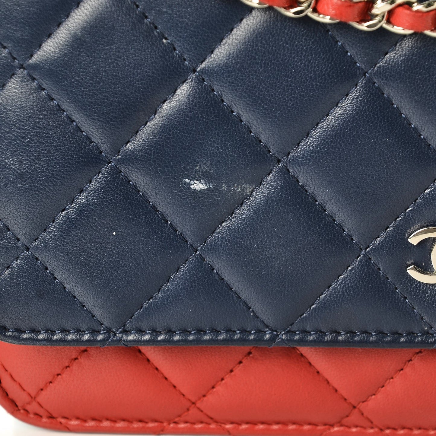 Lambskin Quilted Tri-Color Wallet On Chain WOC Red