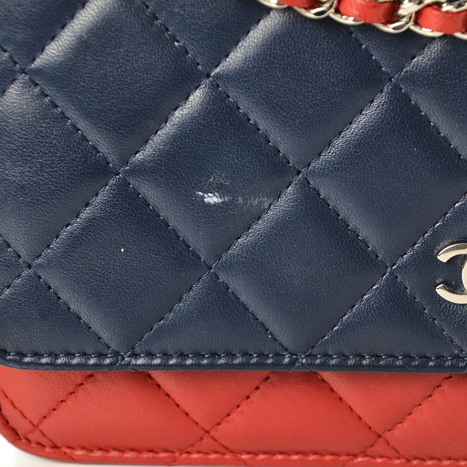 Chanel Lambskin Quilted Tri-Color Wallet On Chain WOC Red 9 of 10