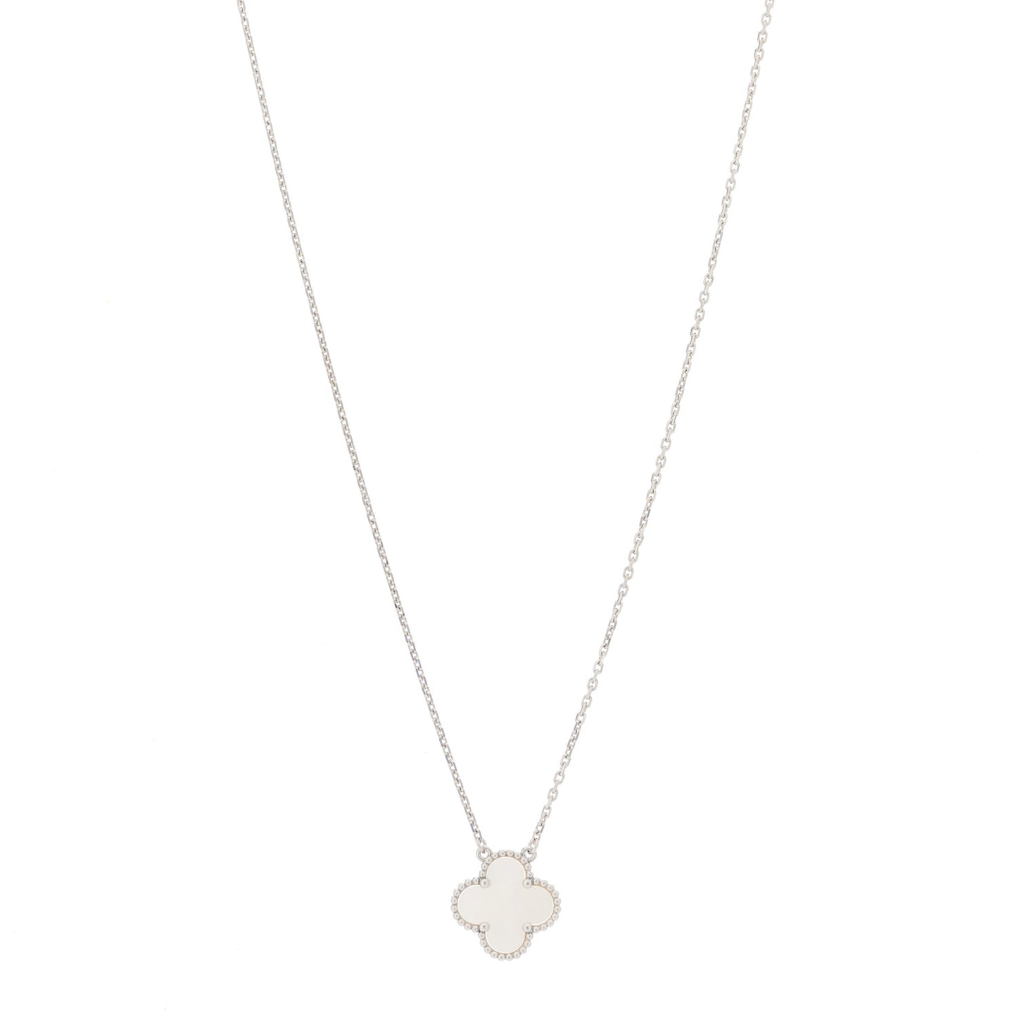 18K White Gold Mother of Pearl Vintage Alhambra Pendant Necklace