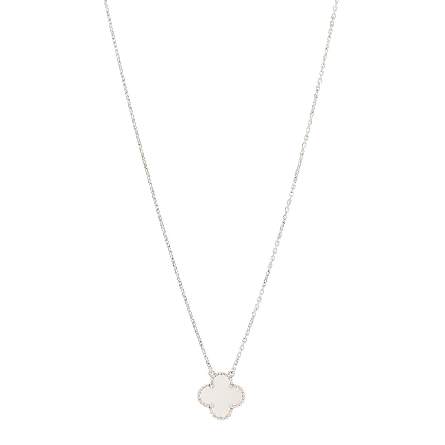 Van Cleef & Arpels 18K White Gold Mother of Pearl Vintage Alhambra Pendant Necklace 1 of 5