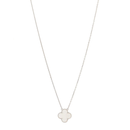 Van Cleef & Arpels 18K White Gold Mother of Pearl Vintage Alhambra Pendant Necklace 1 of 5