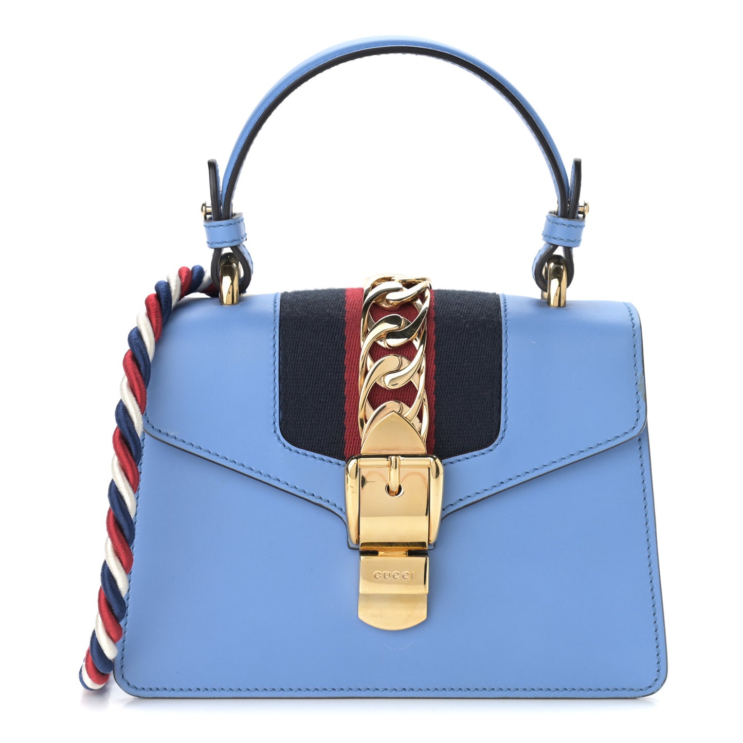 Vitello Fontanella Web Mini Sylvie Top Handle Bag Clear Sky Blue