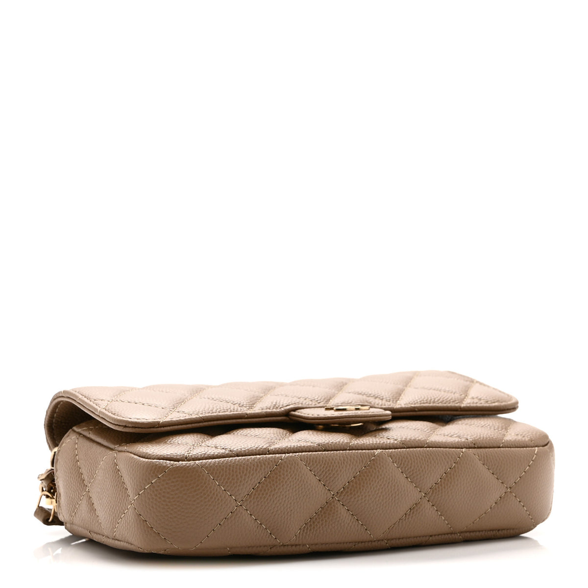 Caviar Quilted Flap Phone Holder With Chain Beige