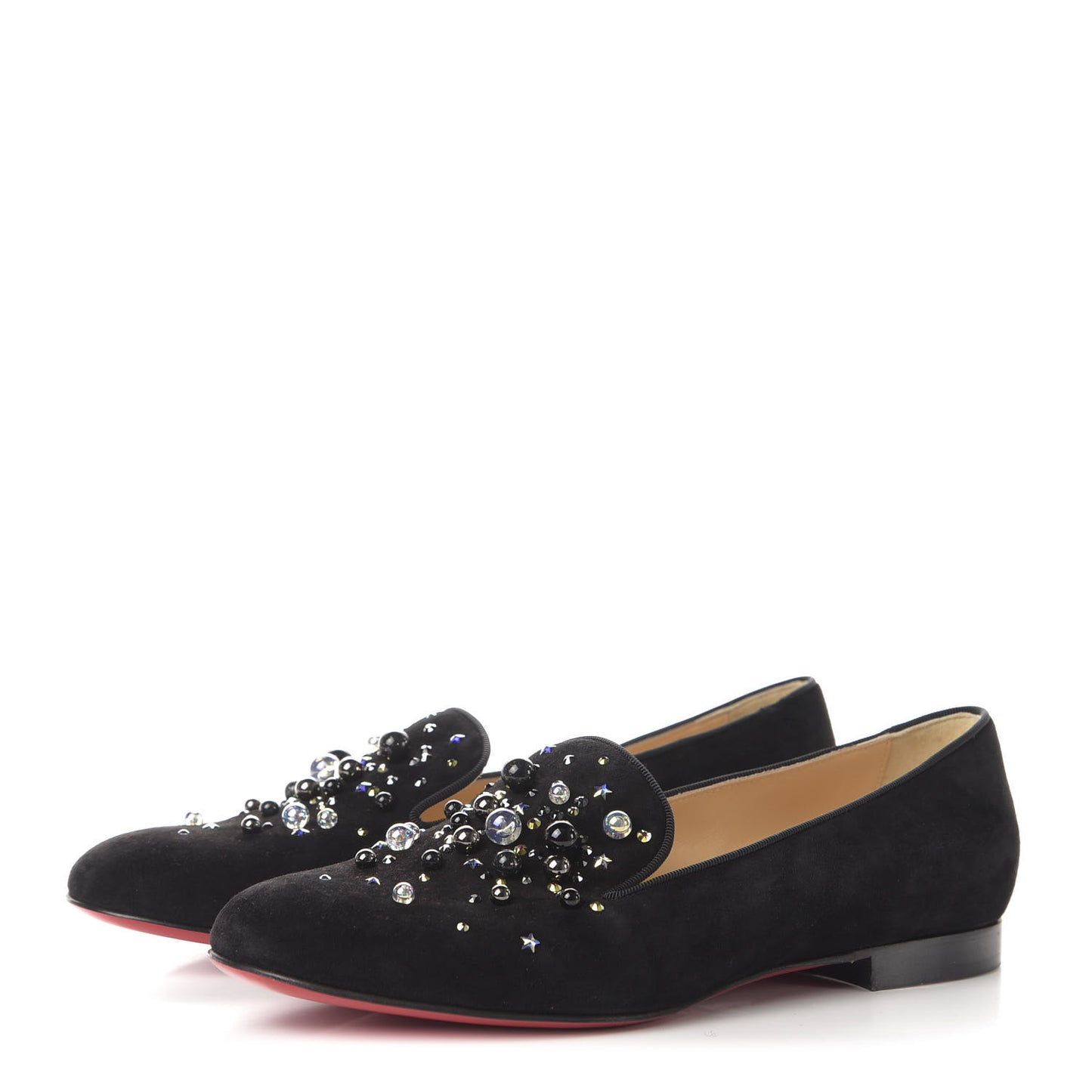 Suede Jeweled Candy Moc Flat Loafers 39.5 Black
